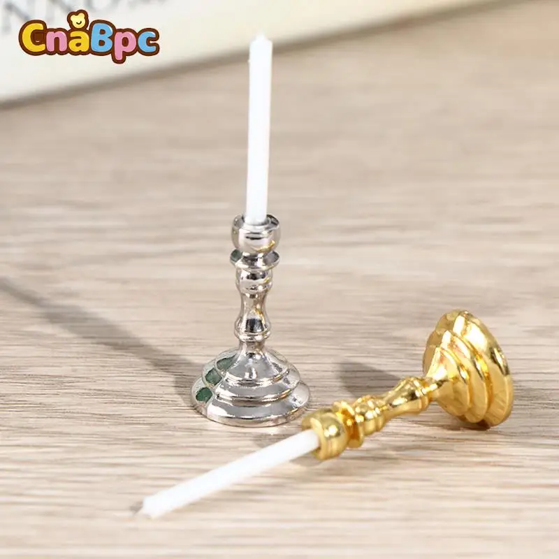 1Pair 1:12 Dollhouse Miniature Retro Candle Holder Candlestick Candelabra Model DIY Doll House Home Decor Toy Accessories