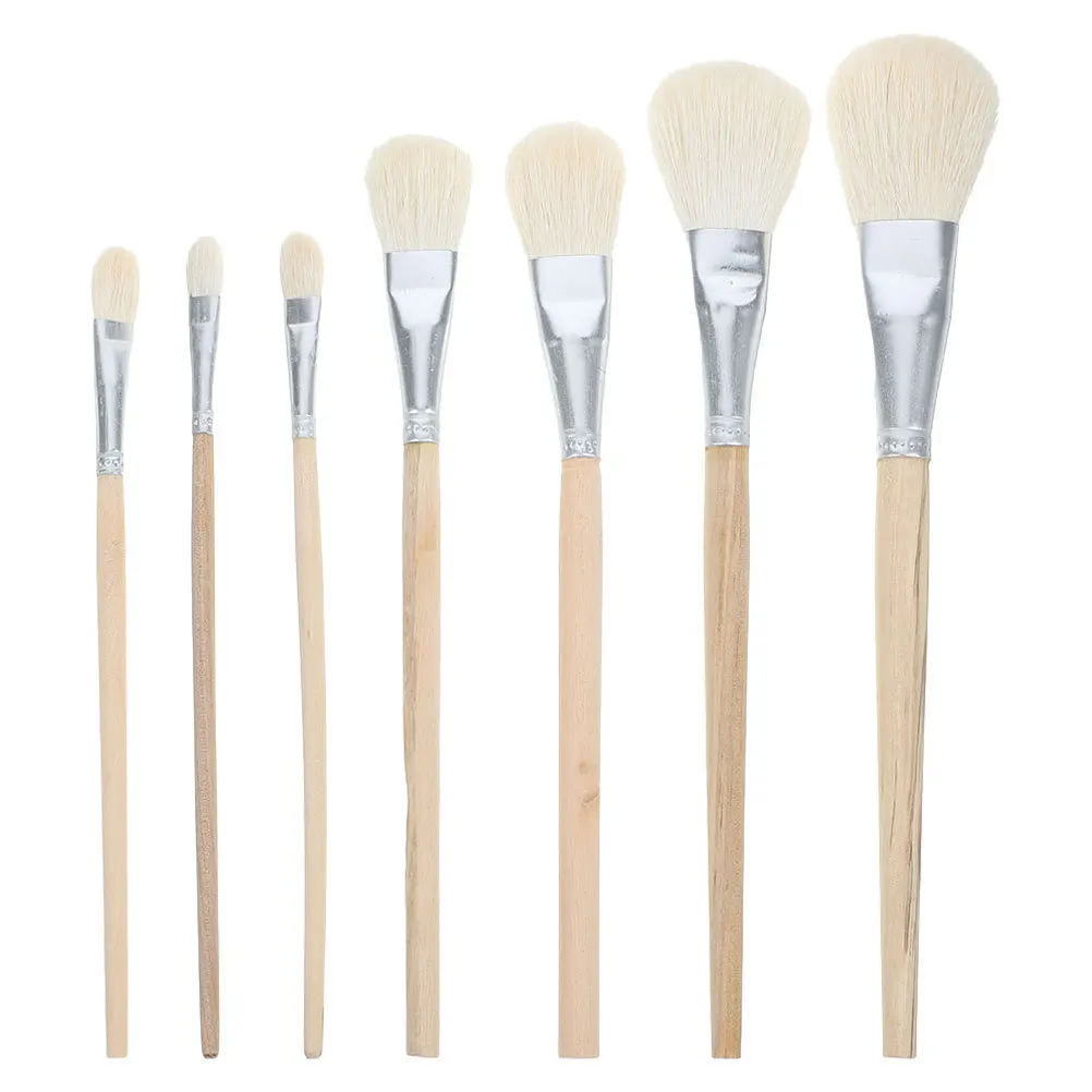 

7Pcs Wool Blending Brushes for Watercolor Ceramic Pottery Art Wooden Handle Durable Smooth Coverage Reusable Craft