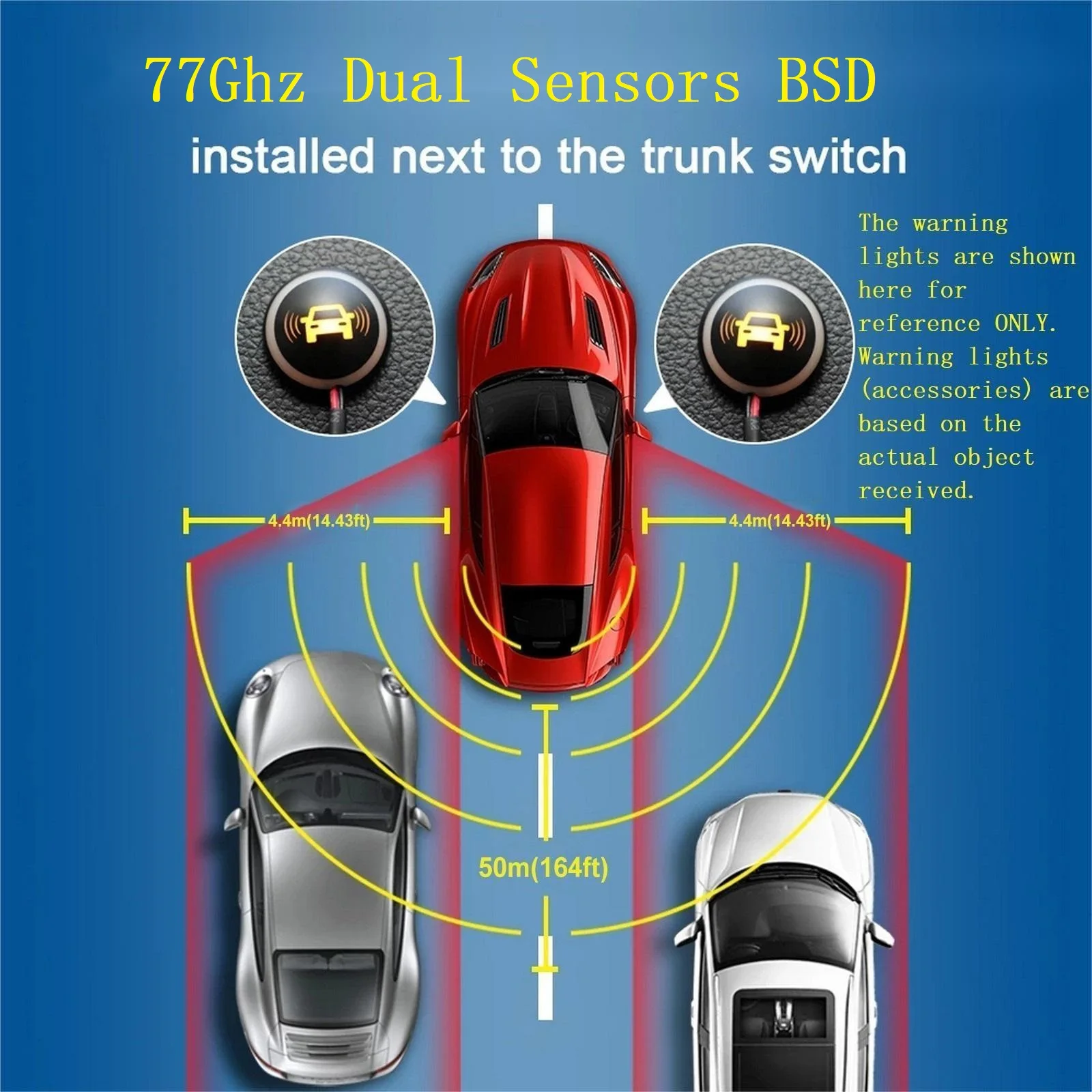 BSD Blind Spot Detection System 77Ghz Millimeter Wave Radar Sensor Highlight Warning Light 50M Lane Change Assist