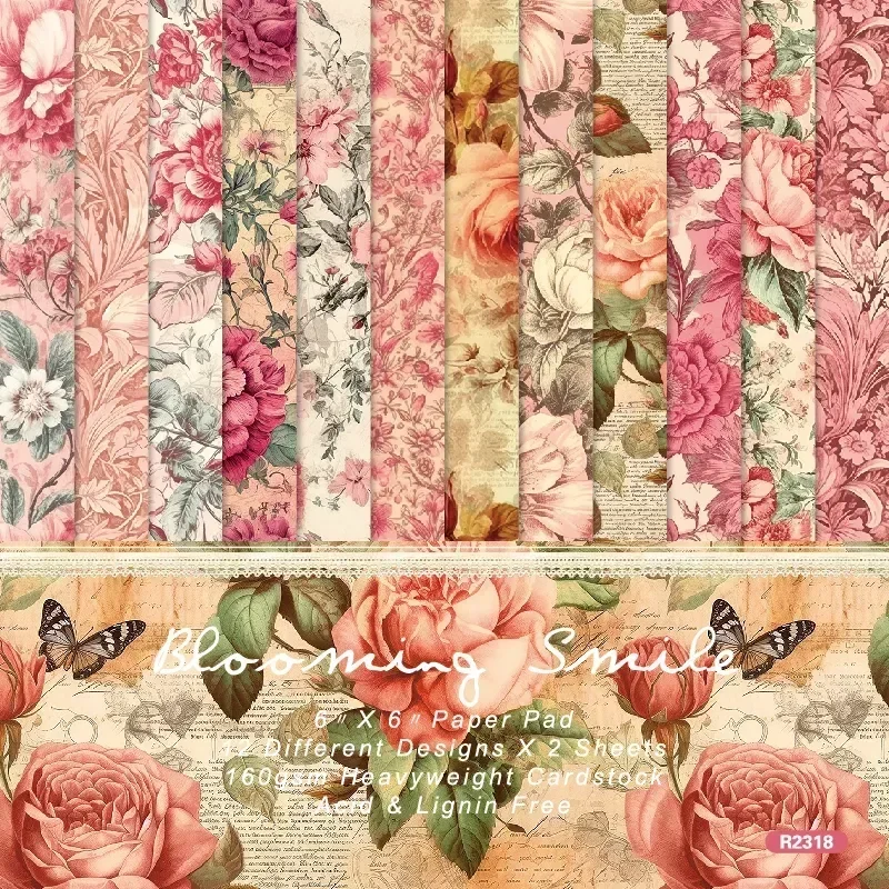 Paquete de papel con estampado Floral para álbum de recortes, 12 Uds., 6 \