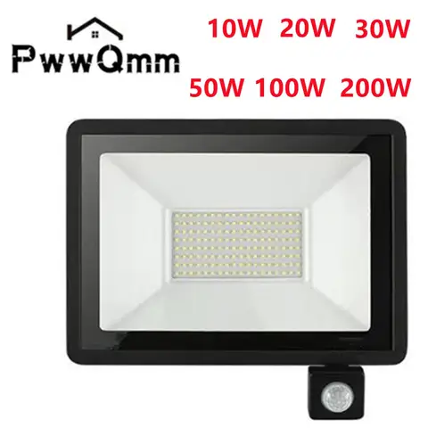PIR 모션 센서 투광 조명 200W 150W 100W 50W 30W 20W 10W IP66 방수 AC175V-265V LED 매달려 외부 야외 벽 램프