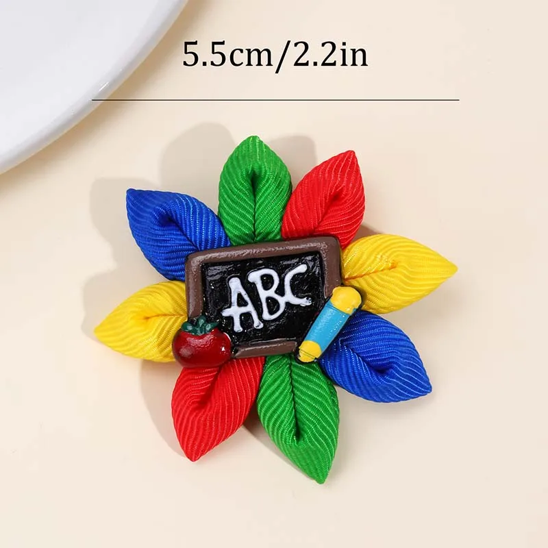 ncmama 2Pcs ABC Letter Print Hairpin Flower Hair Clip for Kids Girls Handmade Flower Barrettes Back To School Hair Accessories