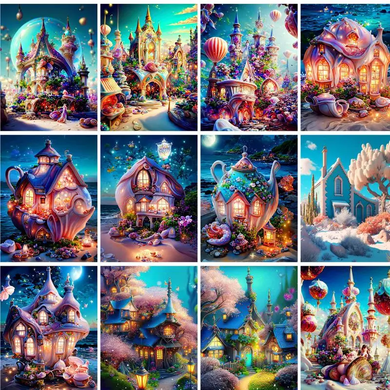 GATYZTORY Diy Malen nach Zahlen Erwachsene Handwerk Fantastisches Schloss Malen nach Zahlen Acrylfarben für Erwachsene Heimdekorationen
