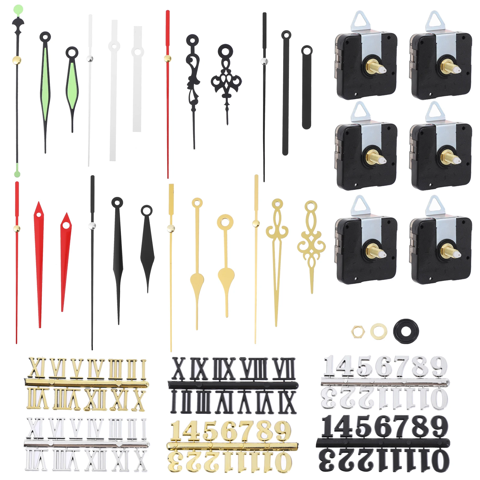 

6 set Quartz Movement Number Replacement Kit Clock Pointer Parts Home Wall Clock Mechanism Set Office Bedroom Decor