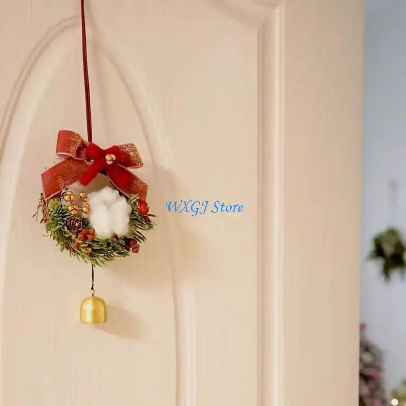 

37JE Christmas Wreath Mini Wreaths Car Mirrors Hanging Pendant Garland Crafts Decor