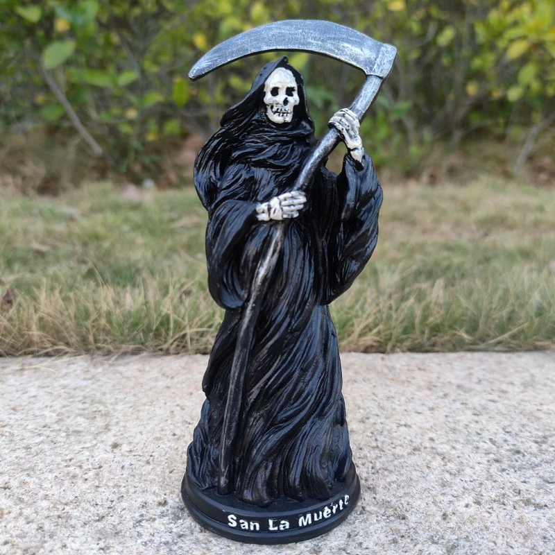 

Soul Seizing Death Statue Fallen Angel Undead Skull Sickle Reaper Sculpture Crafts Dark Ritual Ornaments Black Robe God Figurine