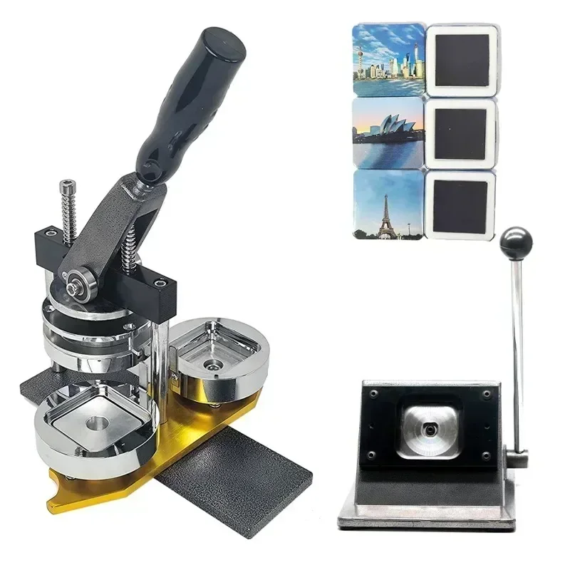 50x50mm Square Refrigerator Magnet Making Machine Set Including Machine & 100 Set Magnet Part & Cutter for Home Decoration