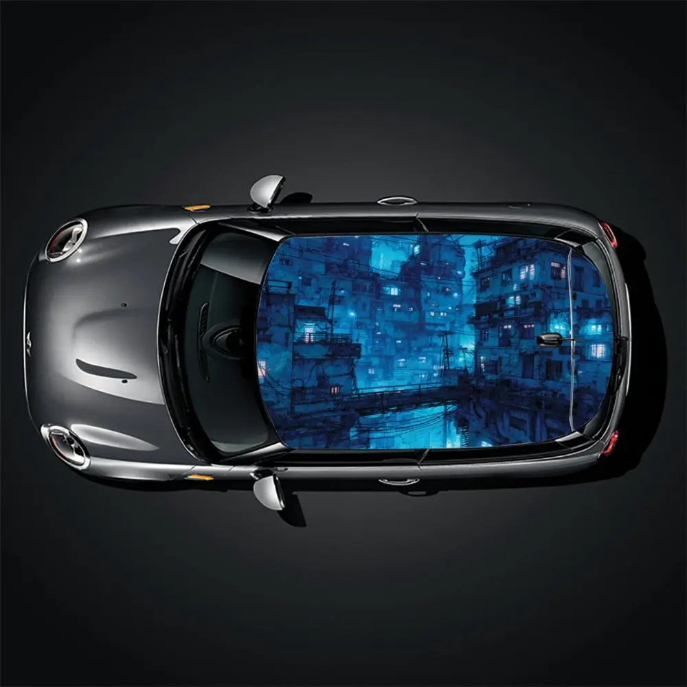 ملصق سقف السيارة الأزرق المستقبلي Cyberpunk Tech Space PVC عصا مقاومة للماء ذاتية اللون، ديكور ملحقات السيارات الخارجية المذهلة #3