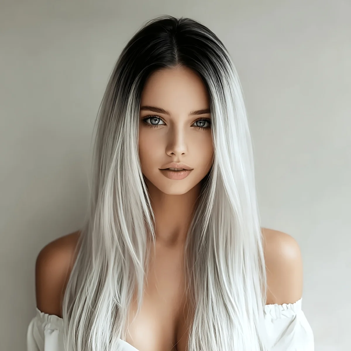 Cool-toned white gold straight hair. Noble texture. Soft hair quality. [Free hair net] Rose hair cap. Breathable and lightweight