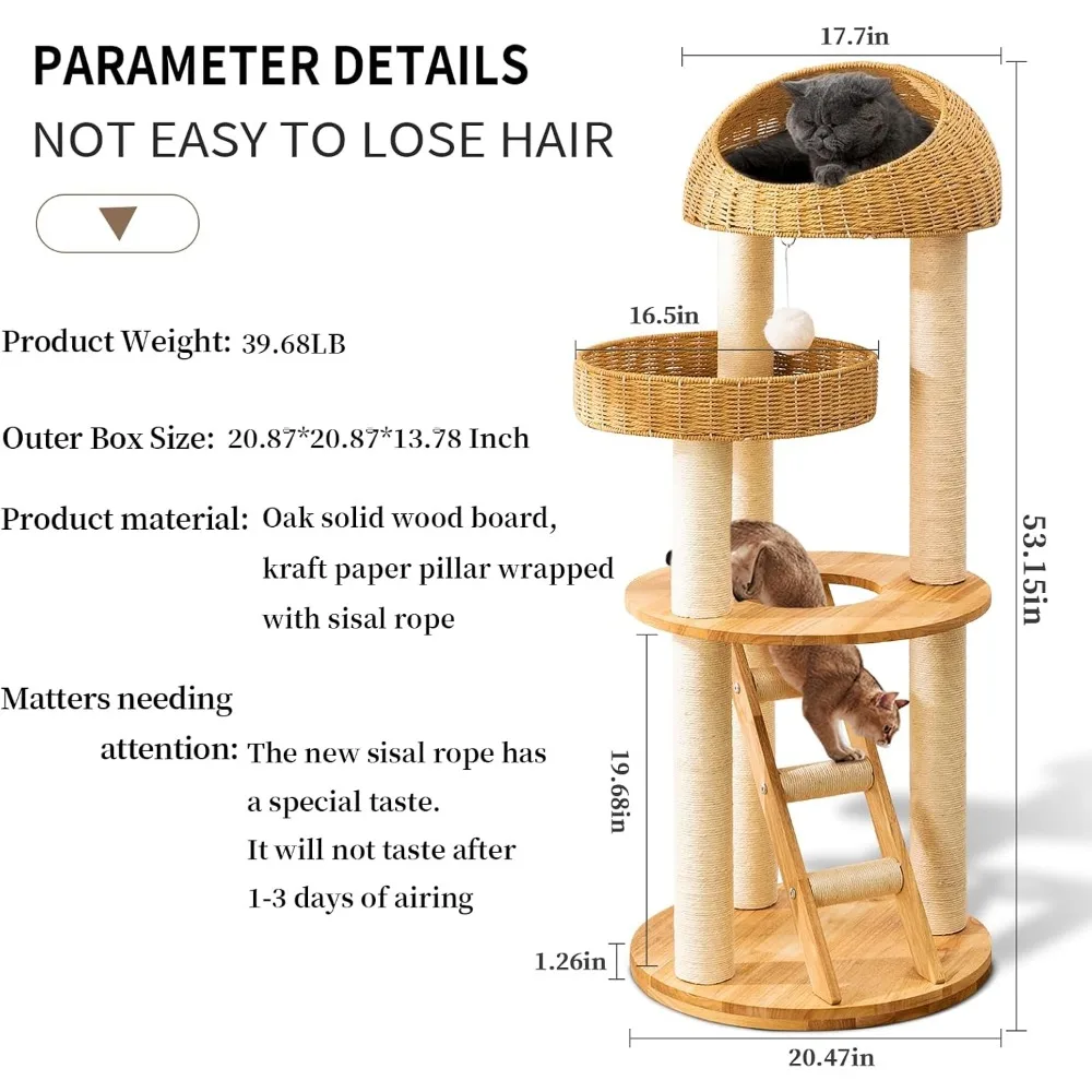 Torre de árvore para gatos de design moderno grande, postes de arranhões cobertos de sisal para gatos internos