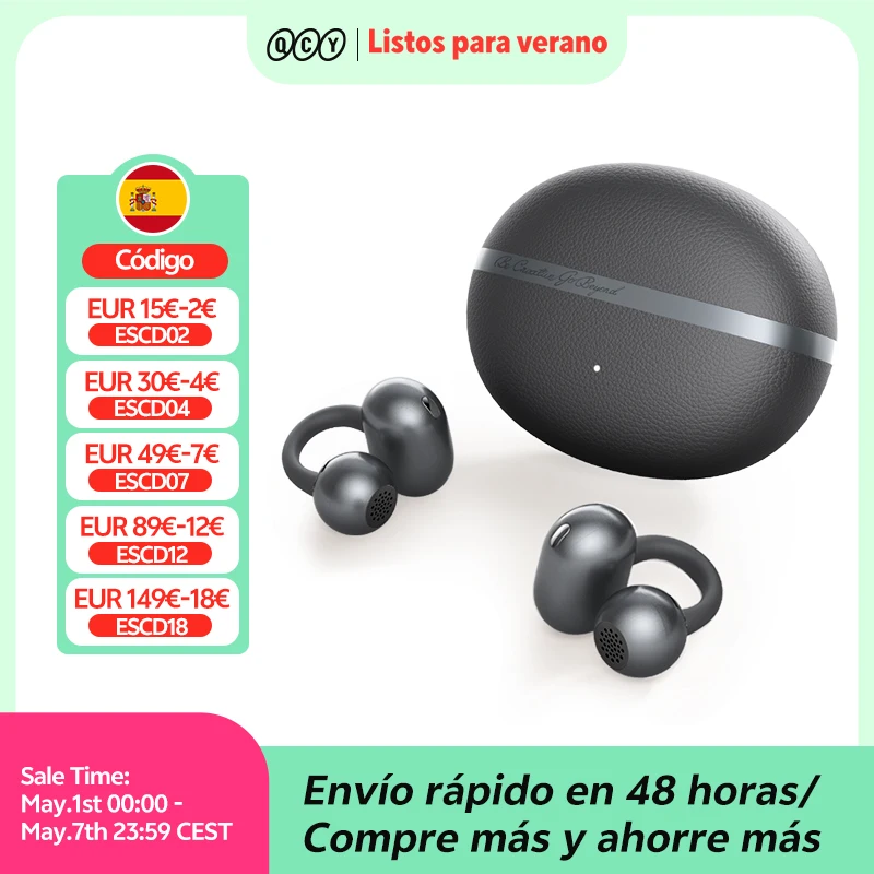 QCY Crossky C50 Auriculares inalámbricos abiertos Bluetooth 6.0, cómodos auriculares de clip, 4 micrófonos, llamadas nítidas con IA, refuerzo de graves, 35 horas de reproducción para deportes y running