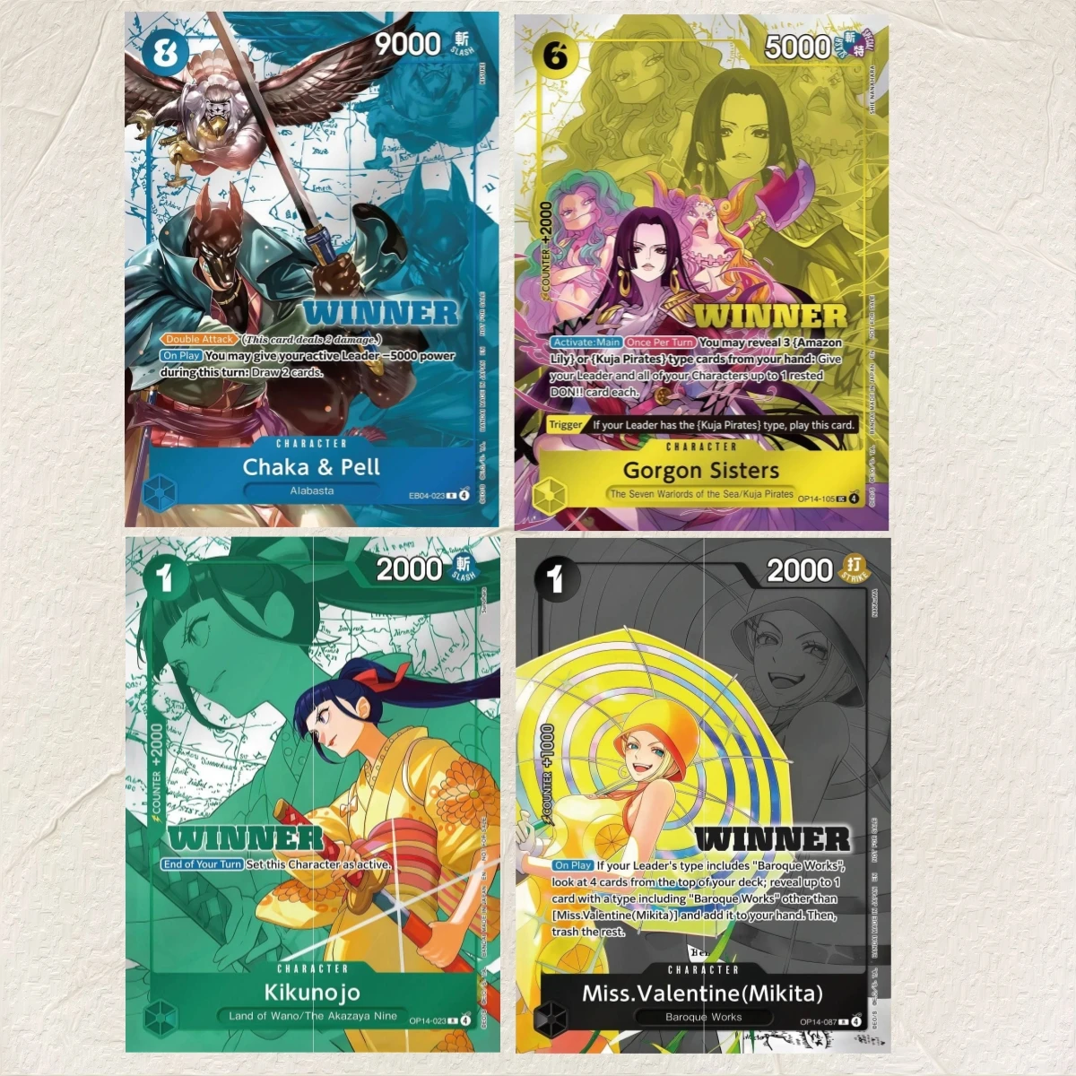 One Piece Chaka&Pell Gorgon Sisters Kikunojo Mikita 4Pcs Winner Set Holographic Texture Cards DIY Premium Anime Collection Card