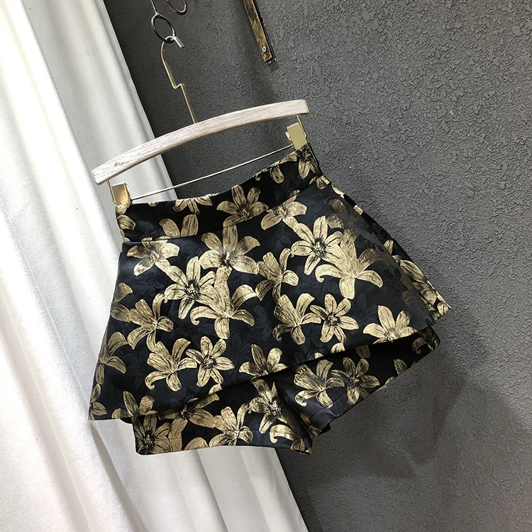 Fashion High Waist Irregular All-Match A- Line Short Pantskirt Women Autumn Winter New Korean Style Retro Large Flower Shorts