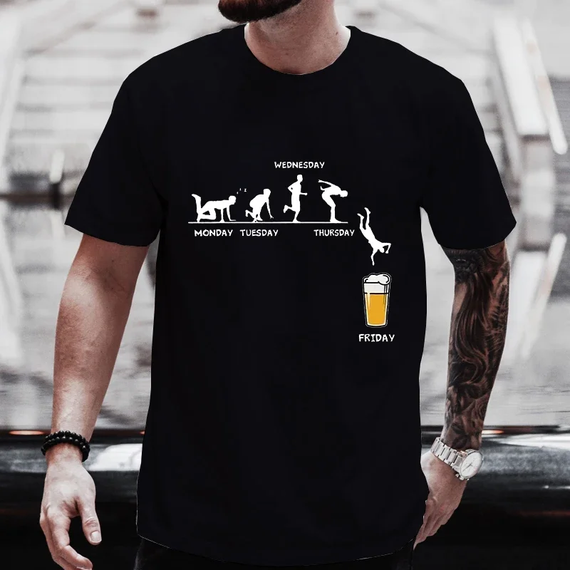 Happy Friday Beer DAY T Shirts for Men Funny Graphic Y2k Tops Male Friends Weekend Single Farewell Party Drinking Team Tees