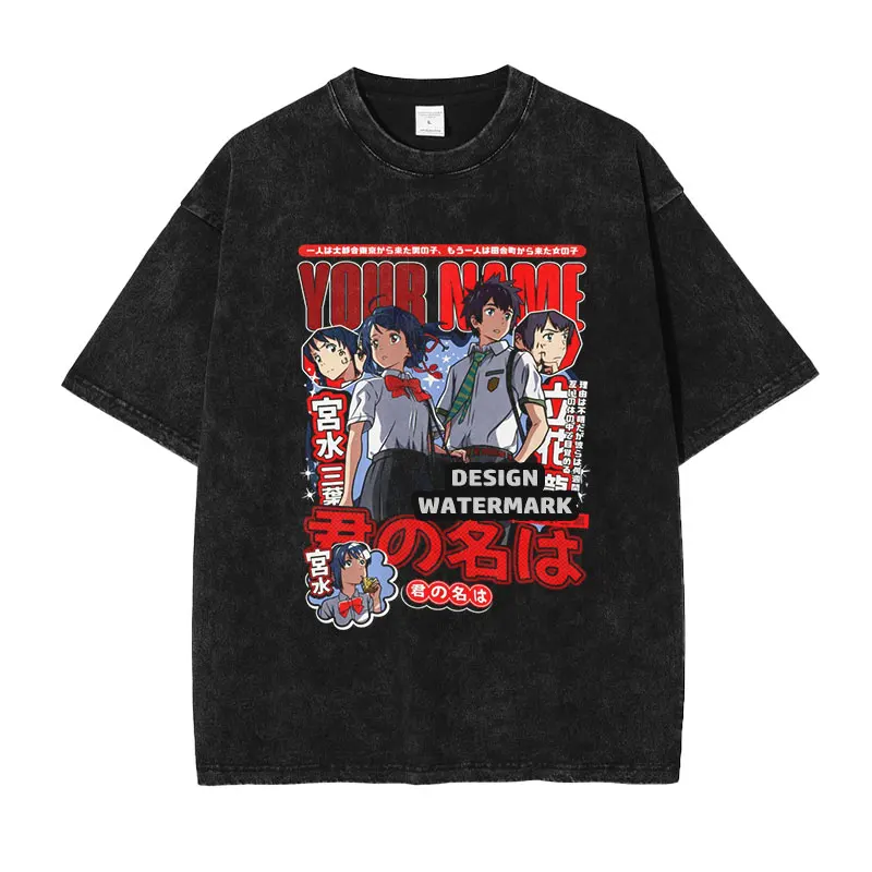 

Футболки Bandai Anime Y-Your Name в винтажном стиле с эффектом потертости, футболка с Миямизу Мицухой, топы с Мангой Тачибана Таки, 100% хлопок