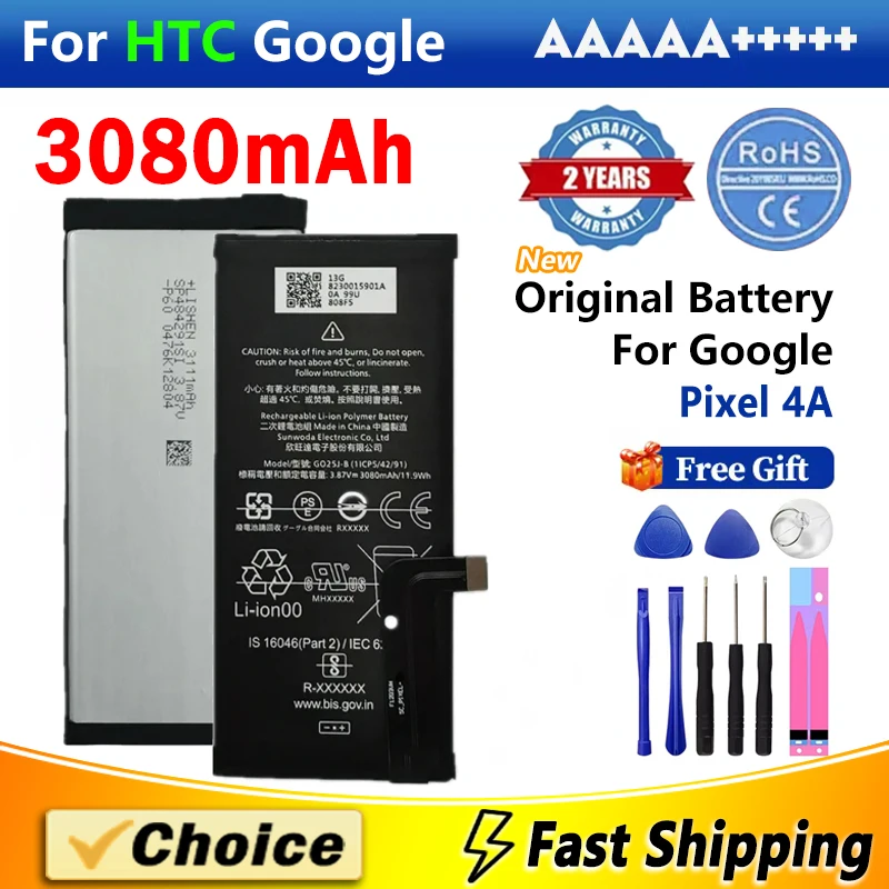 1Pc 3080mAh Original Battery For HTC Google Pixel 4A Pixel4A,G025JB G025J-B Brand New Replacement Phone Lithium Battery+Tools