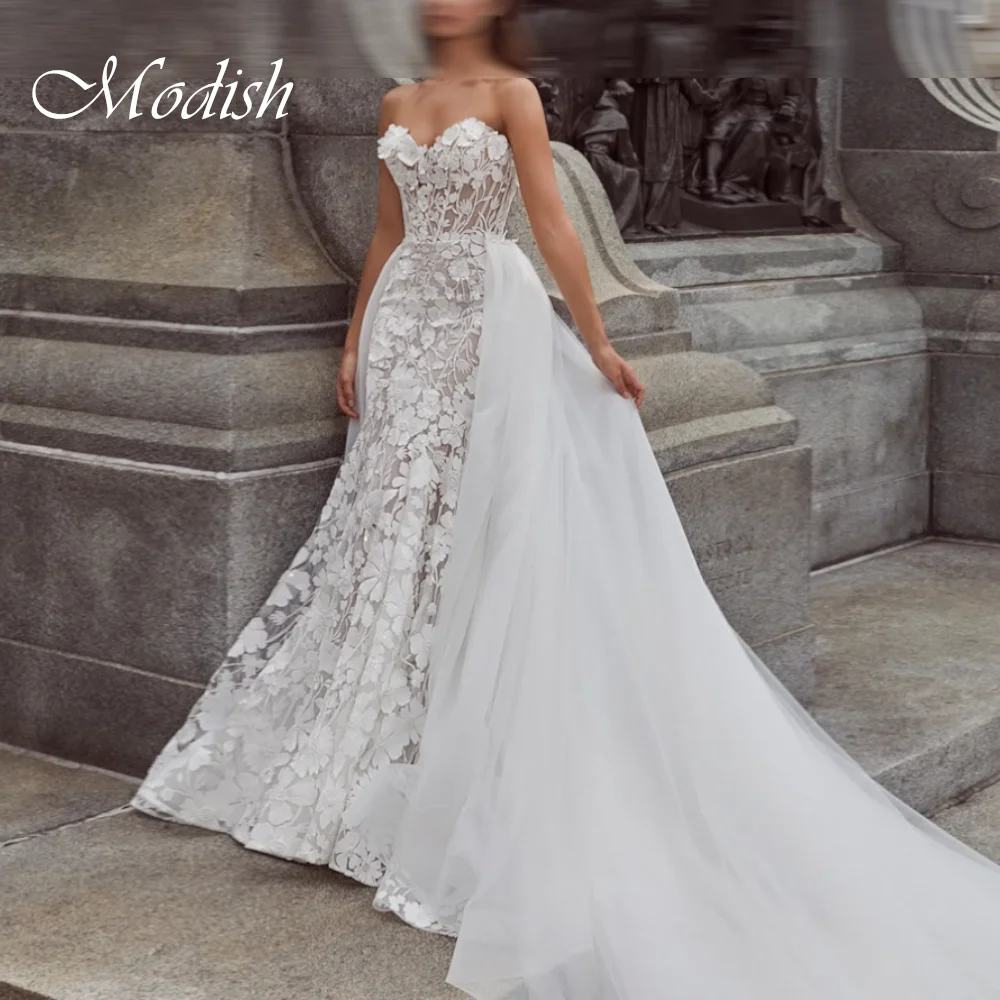 Customized White Tulle Tulle Sweetheart Wedding Dress Detachable Sleeve Appliques Elegant Temperament Bridal Party Romantic