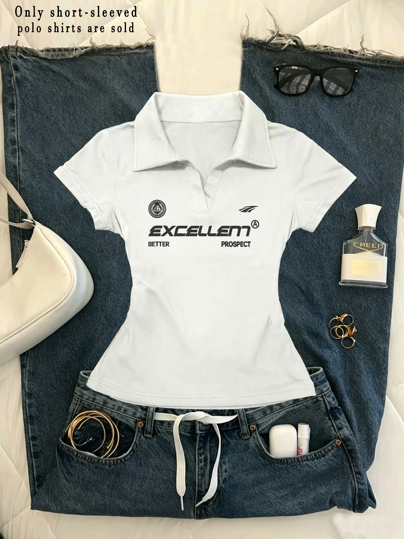 Women's short-sleeved T-shirt slim-fit polo-neck basic casual top