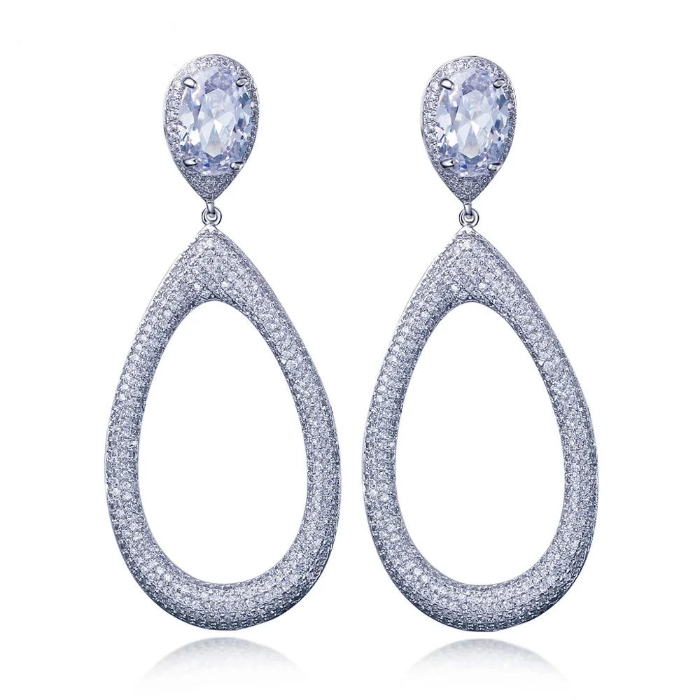 

6.3 cm Big Teardrop Earrings Micro Pave Cubic zirconia stones White/Gold Plate Dangle Earrings Jewelry Party Luxury Big earring