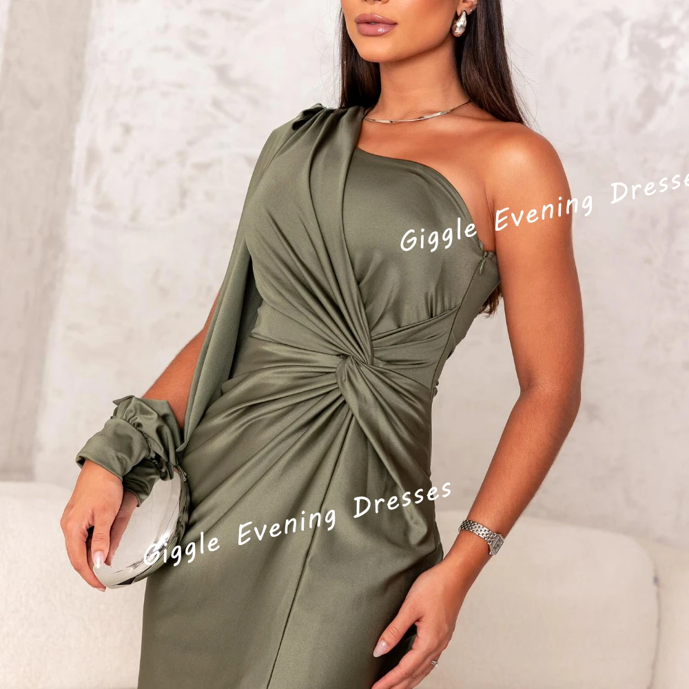 Giggle Satin One-Shoulder Pleating Elegance Prom Gown Saudi Arab Summer Slit Ankle-Length Evening Party Dresses for Women 2024