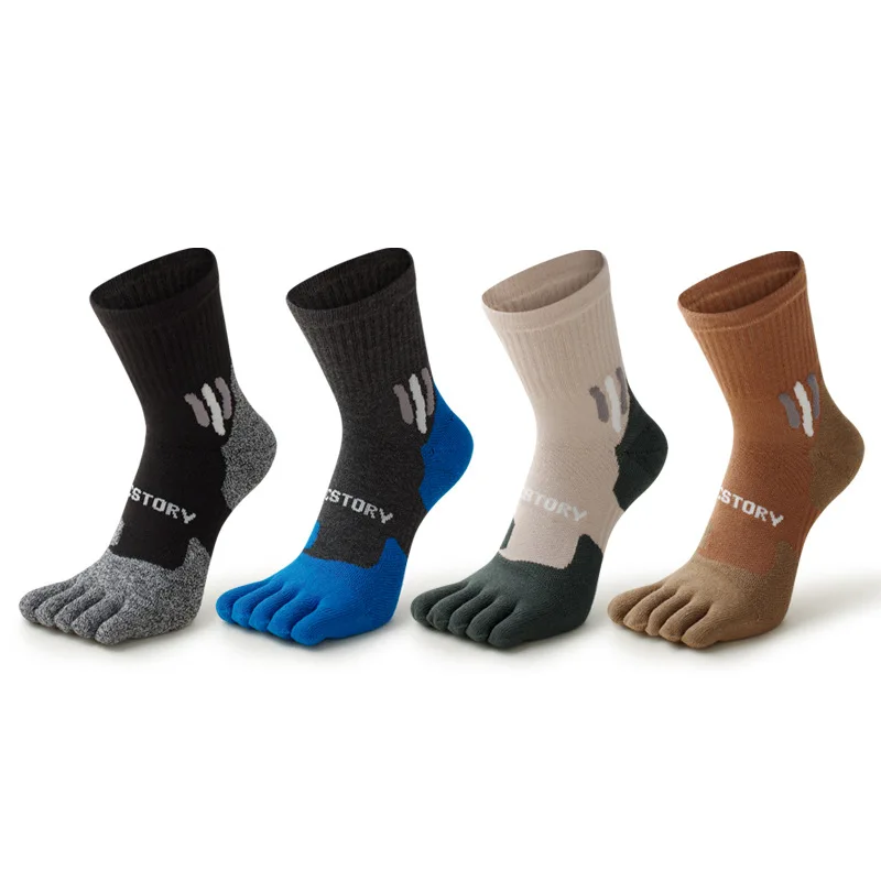 AliExpress NONE COOLMAX Five-finger Socks For Man Patchwork Color Sweat-Wicking Elasticity High-Top Five-Finger Cycling Toe Sport Sock
