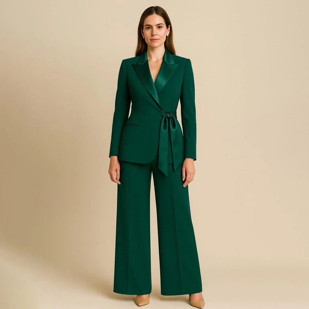 

Solid Color Women's Suits Fashion Green Peak Lapel Blazer High Quality 2 Piece Office Lady Work Female Clothing Outfits