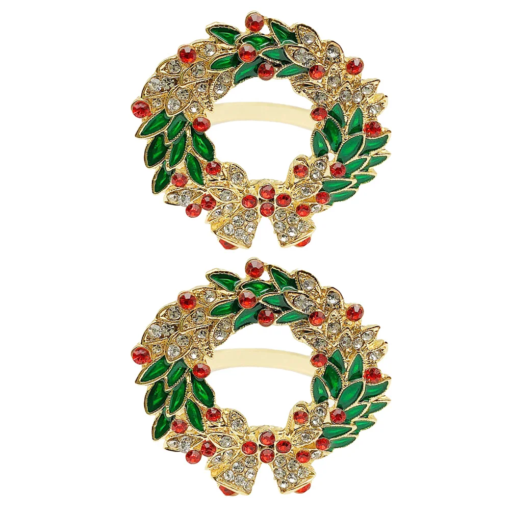 

2pcs Napkin Ring Elegant Alloy Christmas Decor Party Tissue Holder Wreath Shaped Buckle Quality Home Restaurant Gift