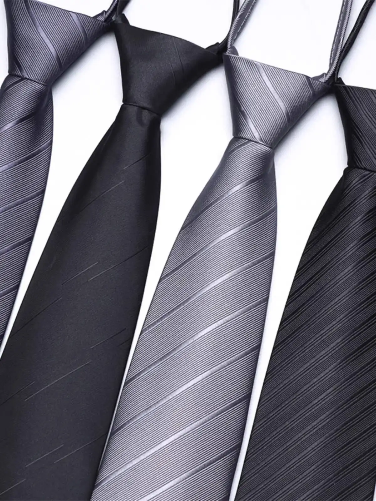 Gray Tie Men  Japanese Narrow  High-End Suit Shirt Student Black Zipper Style  Casual  No Need To Tie For Women
