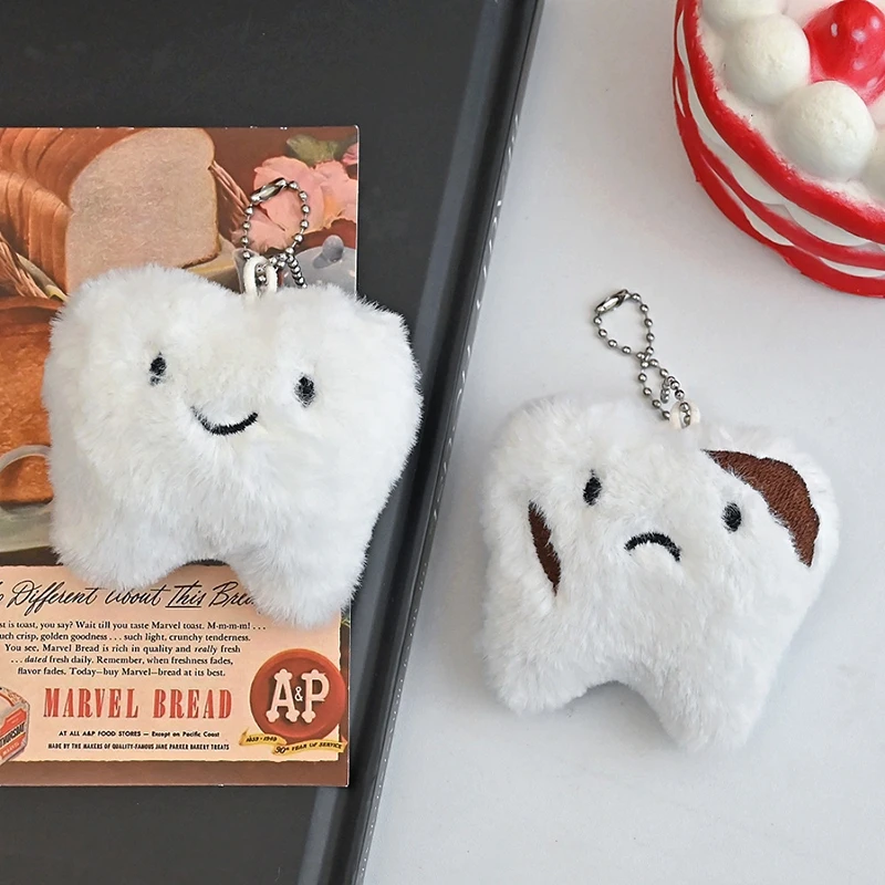 Cute Teeth Plush Toy Cartoon Wisdom Teeth Pendant Soft Stuffed Doll Keychain Car Key Ring Backpack Bag Decor