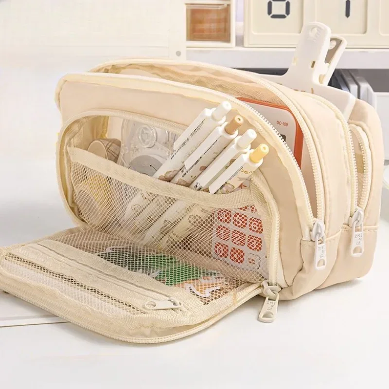 Saco de lápis estético de grande capacidade, estojo escolar, porta-canetas, bolsa com zíper, suprimentos para meninas e crianças