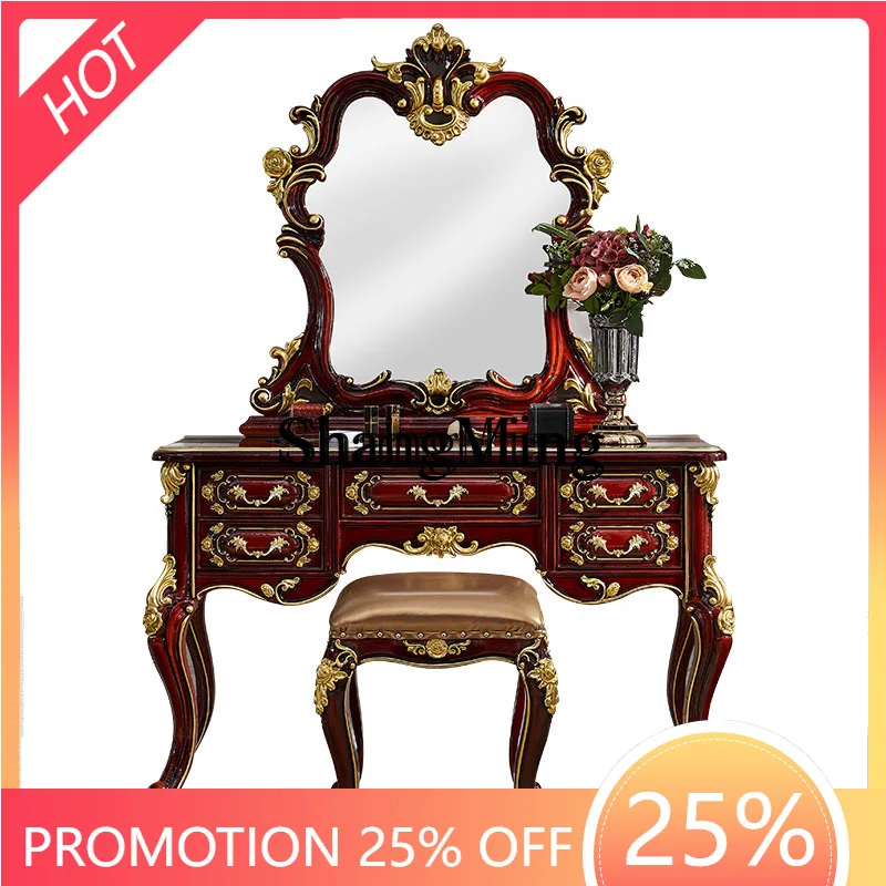 

ZYY New Classical Dressing Bedroom Red Sandalwood Solid Wood DressingLuxury Makeup Table Makeup Mirror Makeup Stool Set