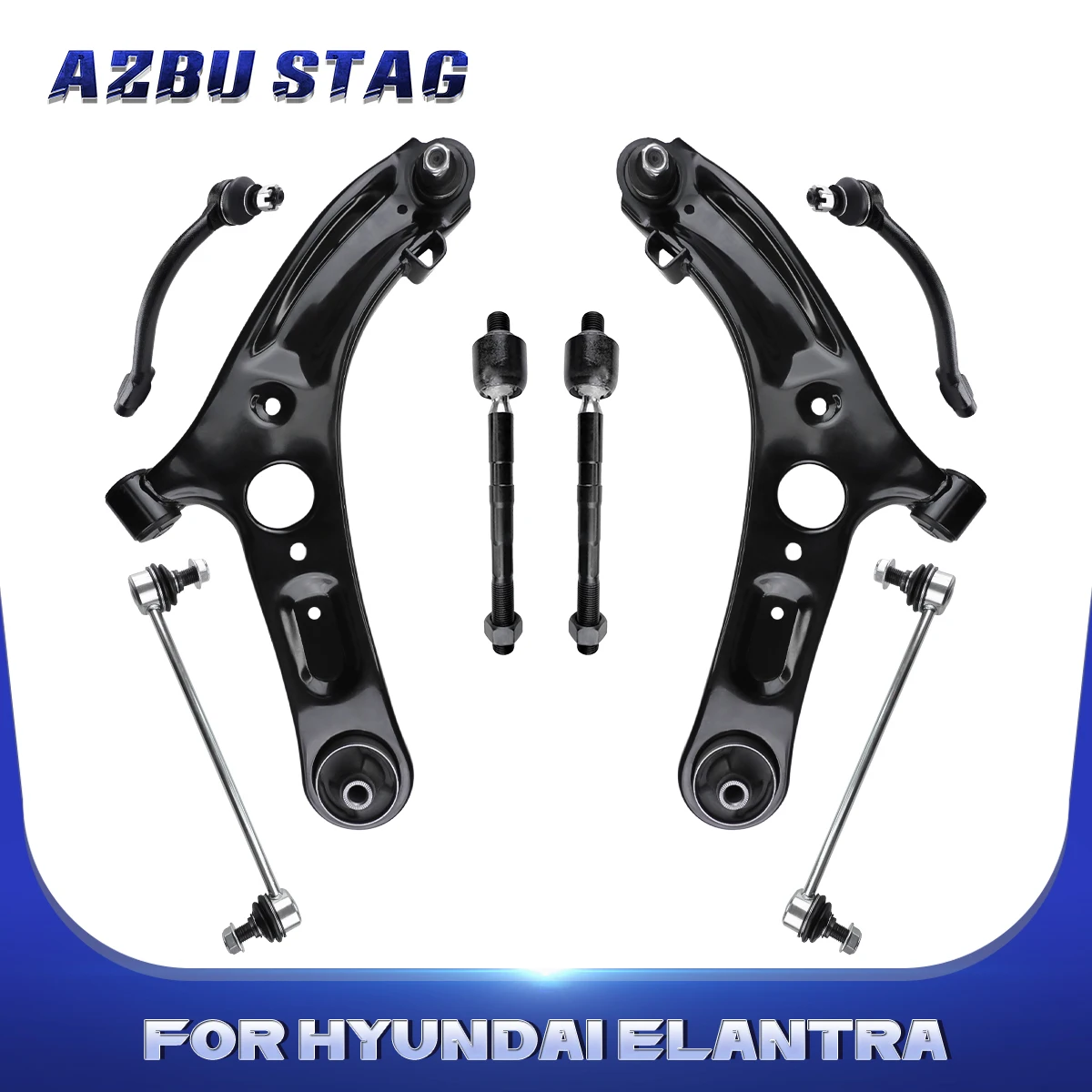 AzbuStag 8Pcs Front Lower Control Arm Sway Bar End Link Suspension Kit for HYUNDAI ELANTRA VELOSTER 2011 2012 2013 2014-2017