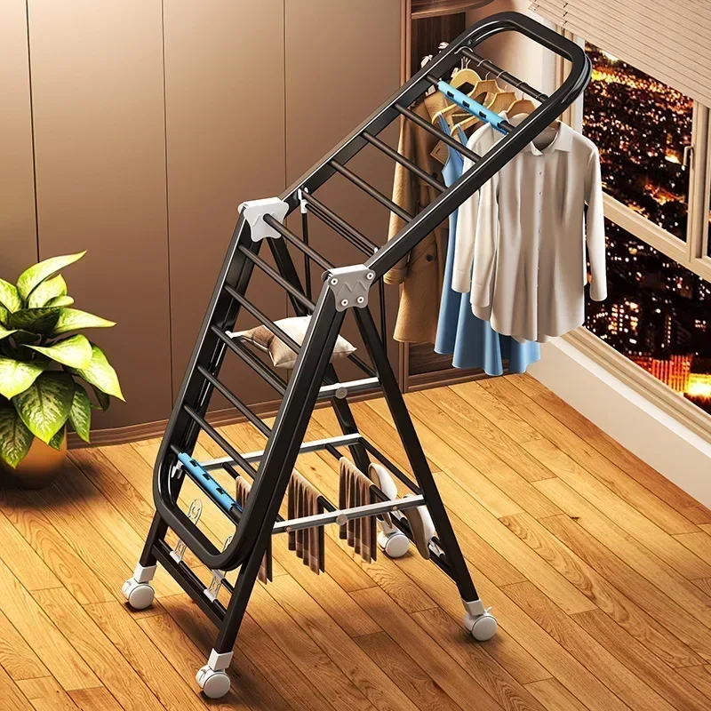 Carbon Steel Clothes Drying Rack, Floor Folding, Household Clothes Drying Pole, Balcony, Simple Rack