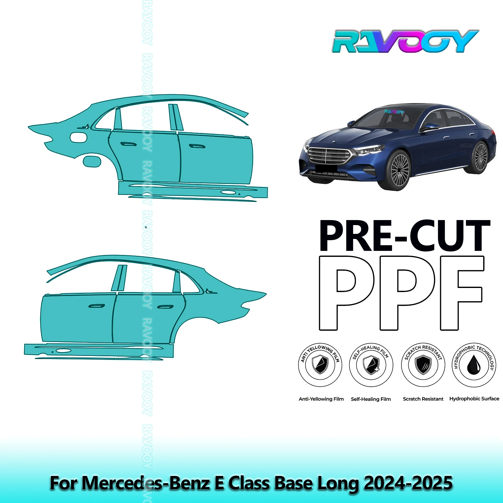 

For Mercedes-Benz E Class Base Long 2024-2025 8.5mil Clear Matte Pre-Cut PPF Door & A/B Pillar Kit TPU Paint Protection Film Set