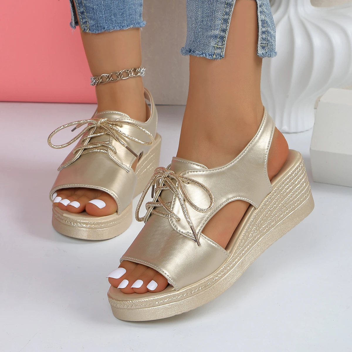

Women Sandals Summer New Wedges Platform Sandals Women Sexy High Heels Shoes Peep Toe Open To Walking Designer Sandals Women