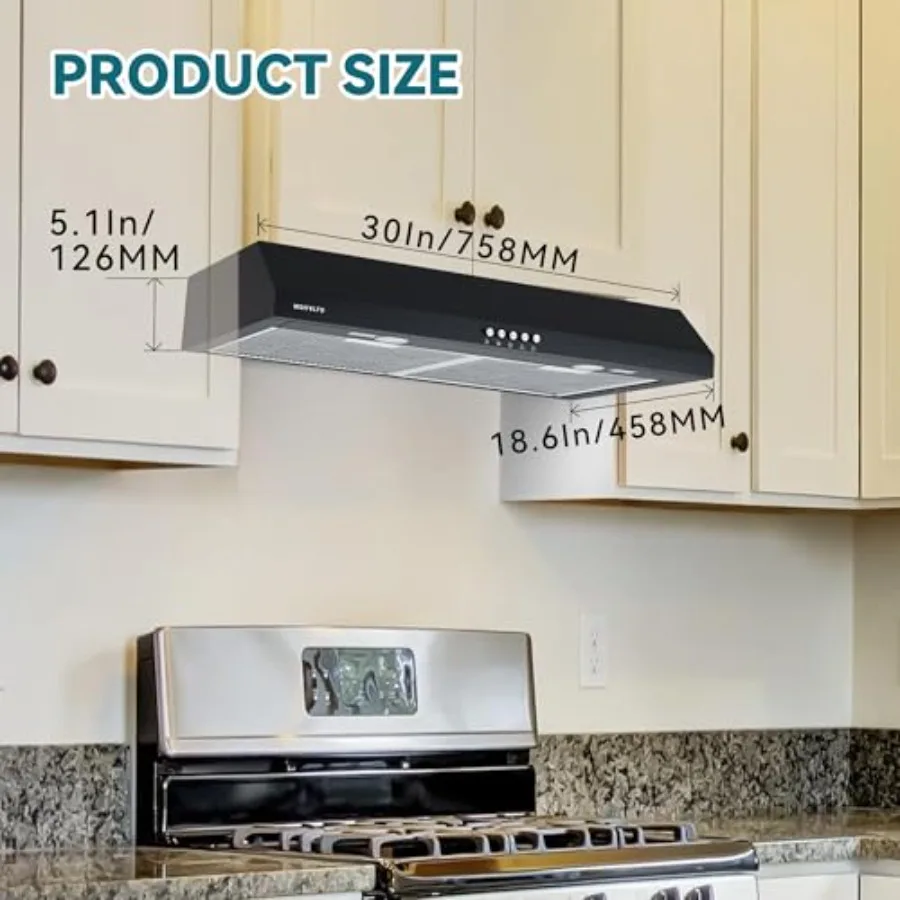 شفاط المطبخ 30 بوصة تحت الخزانة القابلة للتحويل بدون أنابيب مع 550CFM 3 سرعات التحكم باللمس 2 أضواء LED 6 طبقة S #2