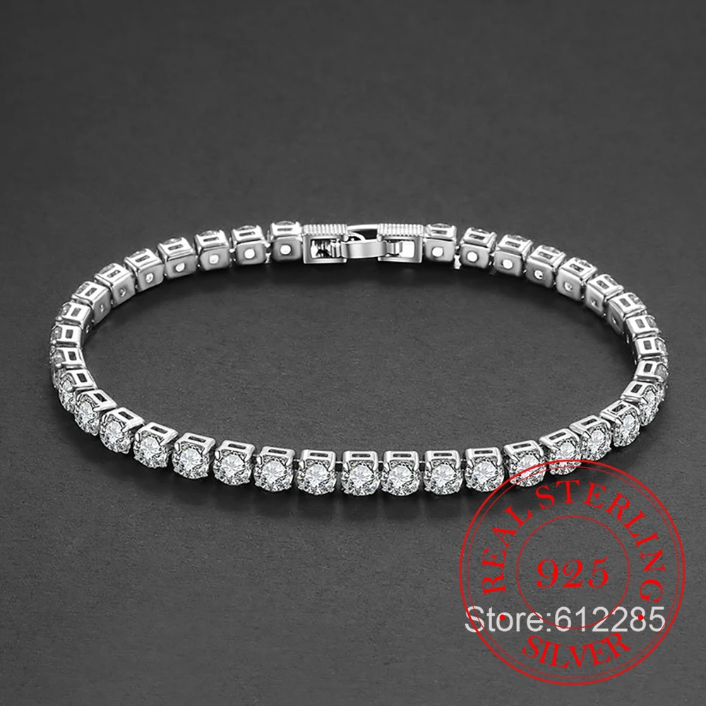 Authentic 925 Sterling Silver Hip Hop Full Crystal Charm Chain Link Adjustable Women Bracelet Luxury Silver Jewelry Party Gift