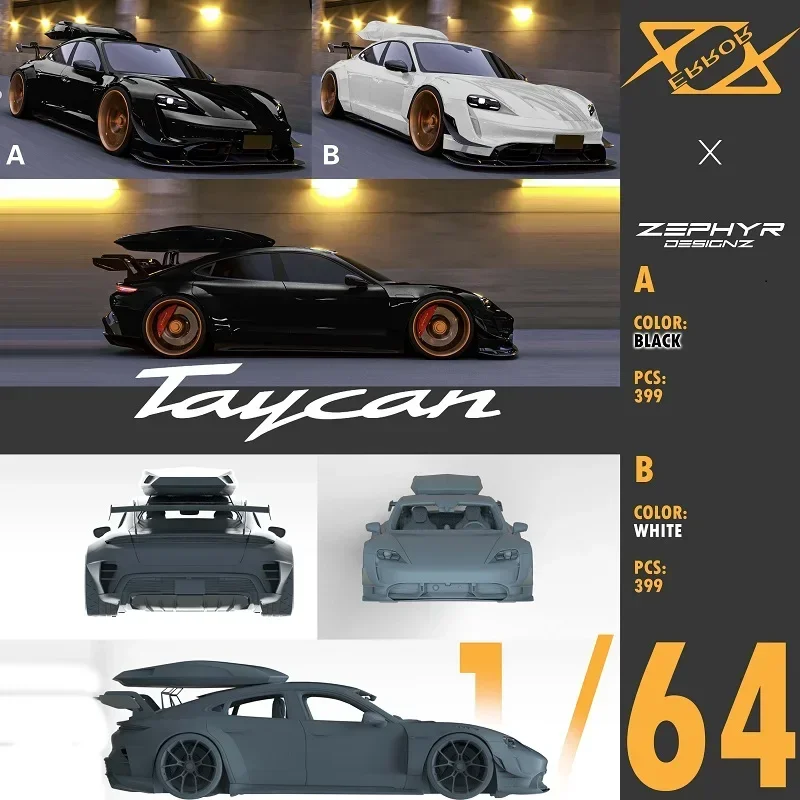 404Error x ZEPHYR 1:64 Taycan Black / Pearl white limited399 Resin Model Car