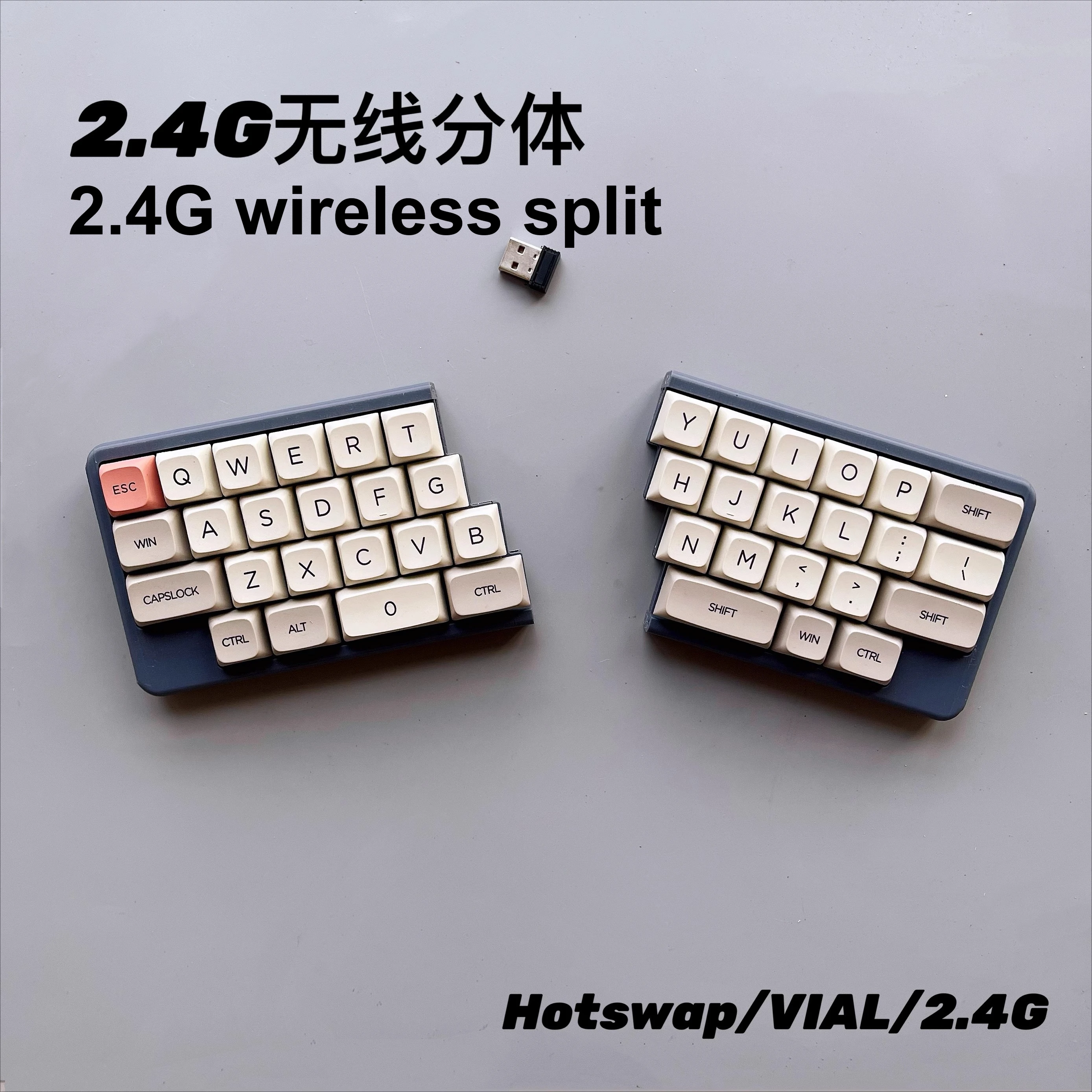 Wireless Split Keyboard Customized 40% 2.4G Single Mode Wireless Mechanical Keyboard Ergonomics DIY Support Hot Swappable VIAL