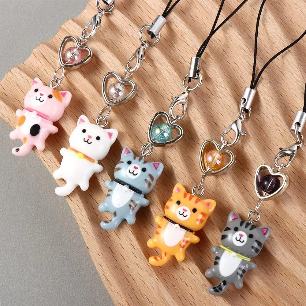 Y2K Phone Charm Keychain Cat Heart Phone Strap Lanyard for Women Girls Bag Backpack Ornament Car Keys Holder Jewelry