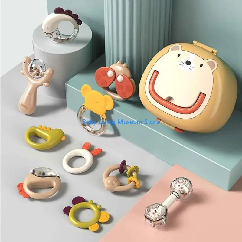P31C 10 Pieces Small Animal Rattle Mixing Color Teething Ring Baby Set from 0 3 6 9 12 Months High Modeling Baby Toy