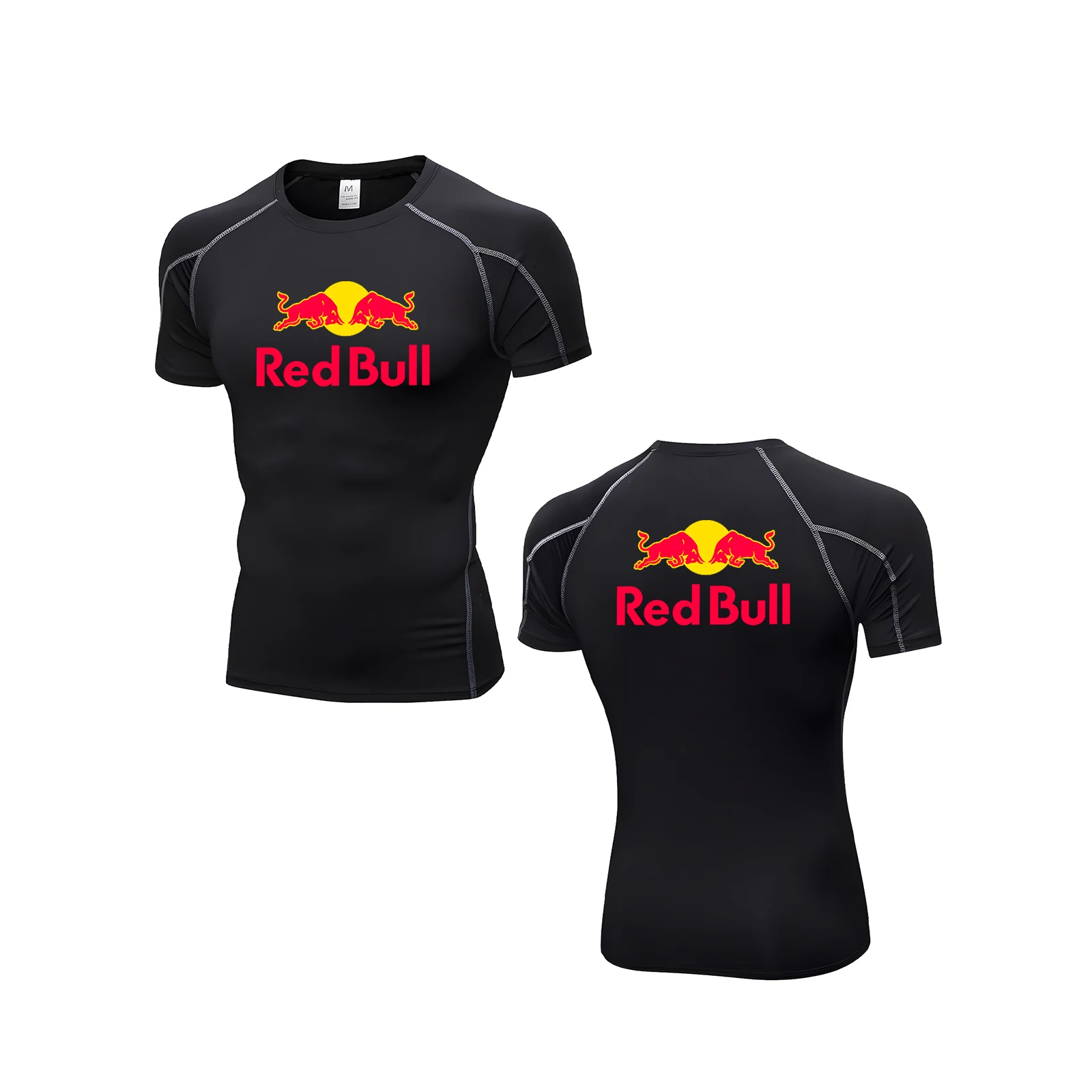 

Summer Men's Red Bull Printed Short Sleeve Compression Sports T-shirt Round Neck Top Breathable Slow Running Sunscreen Clothes