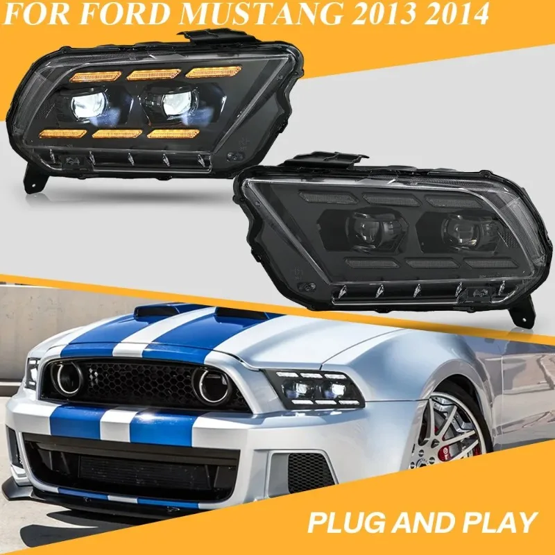 

Для Ford Mustang 2013-2014 пара светодиодных фар с динамическими ДХО, черный корпус последовательного указателя поворота
