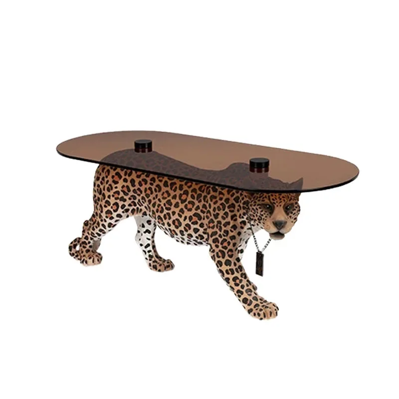 Simple irregular home furniture coffee table glass leopard print design living room coffee table