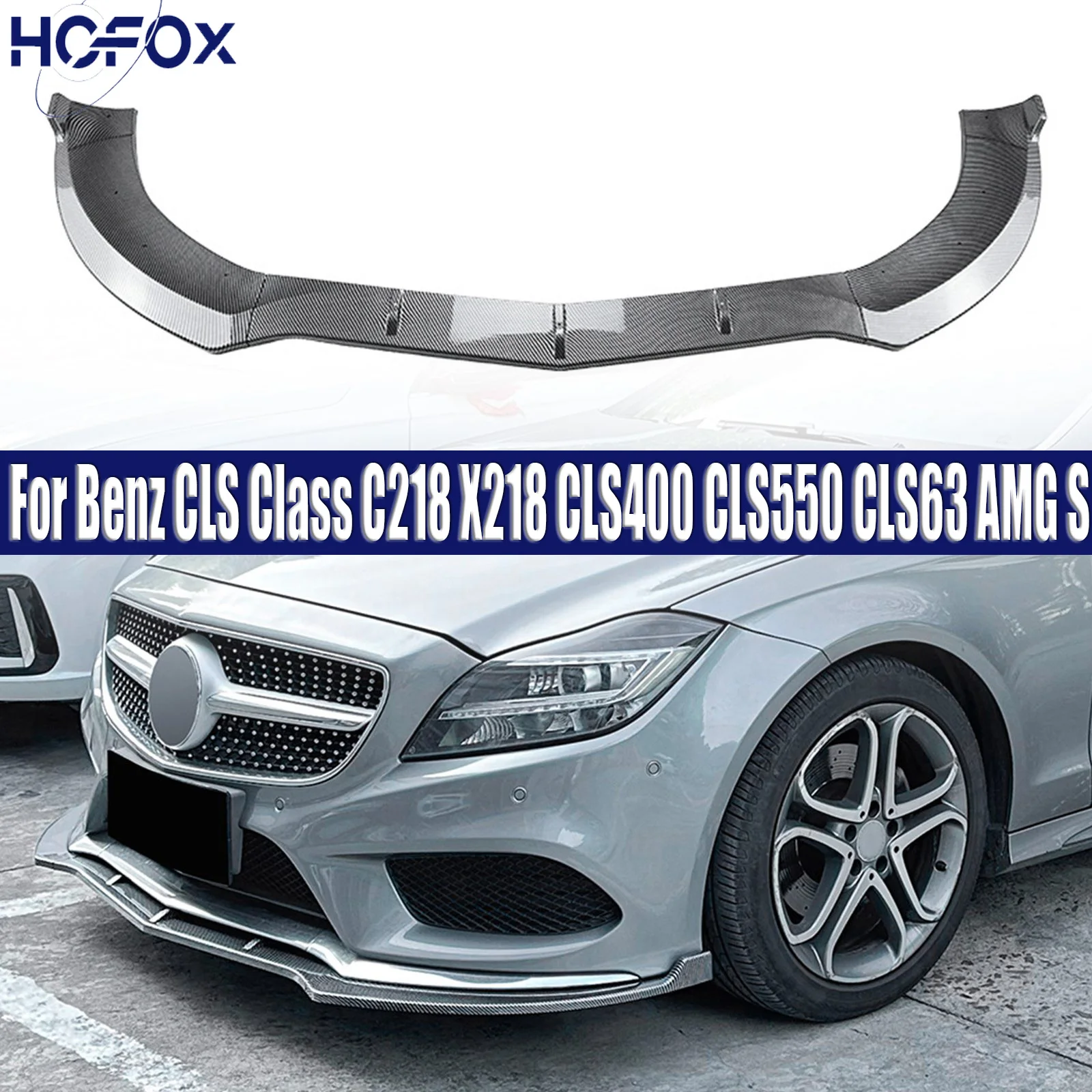 

Front Bumper Spoiler Lip Gloss Black/Carbon Look ABS Plastic For Benz CLS Class C218 X218 CLS400 CLS550 CLS63 AMG S 2014-2017