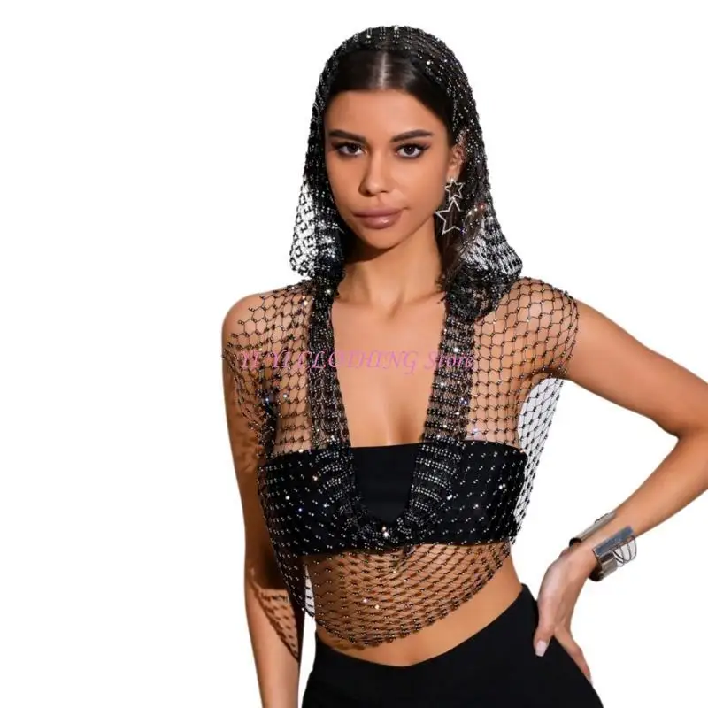 

N5KF Fashionable Hooded Top Mesh Vest Crop Tops For Beach And Festival