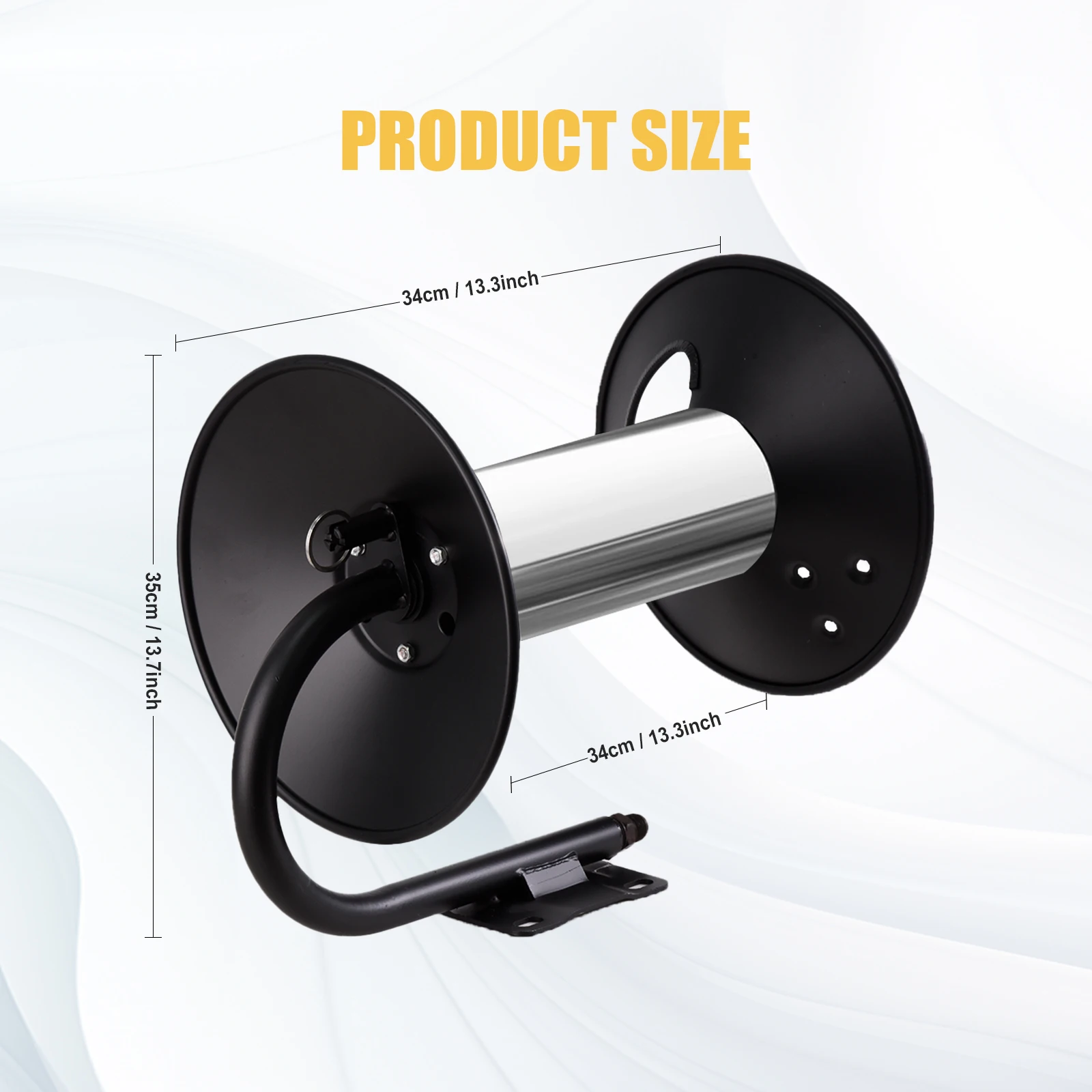Stainless Steel Power Washer Hose Reel Manual Crank, with 90 Degree Elbow Adapter for Air Water Use Wall & Floor Mount view 3