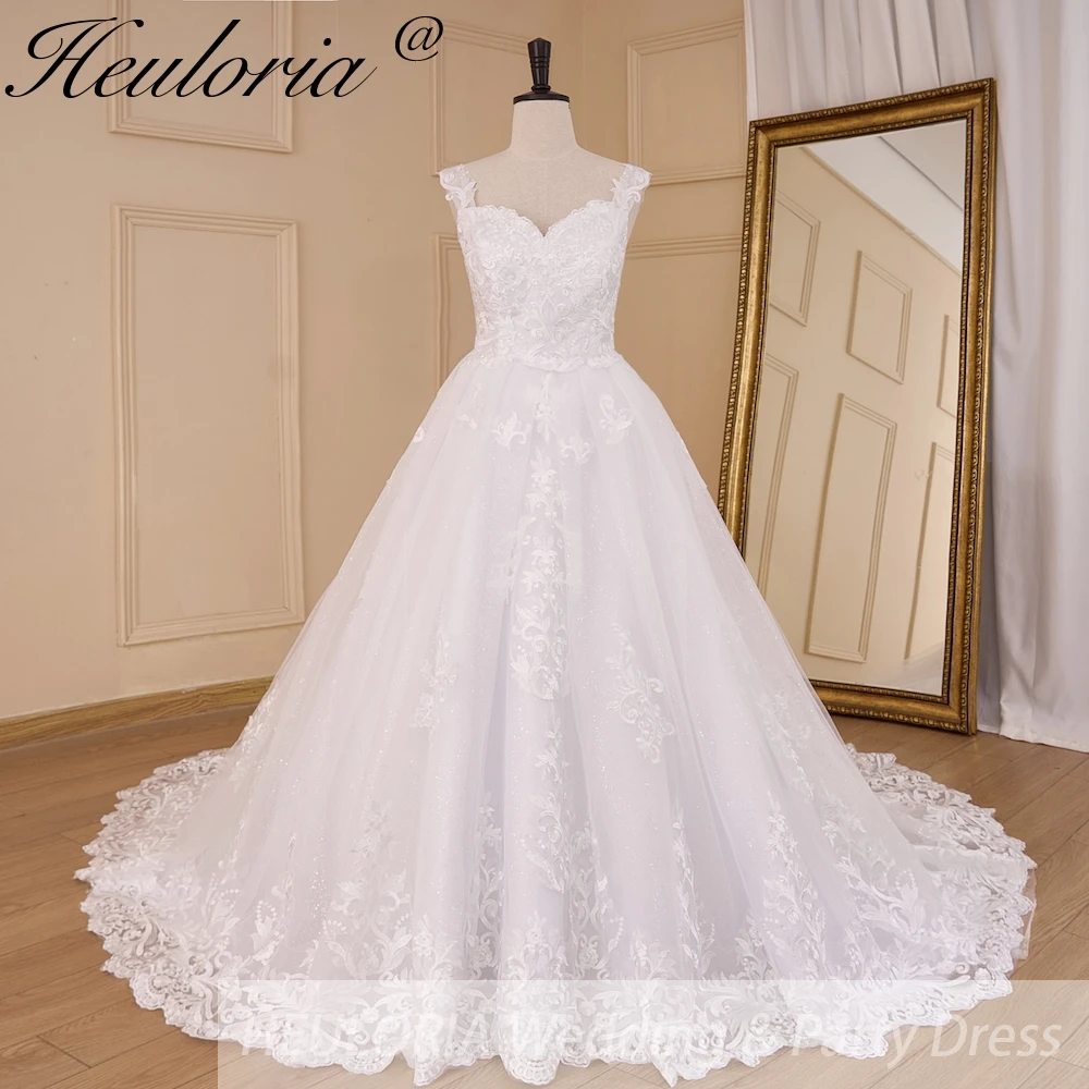 

HEULORIA princess Wedding Dress off shoulder strap lace bride dress with gliter tulle robe de mariee court train