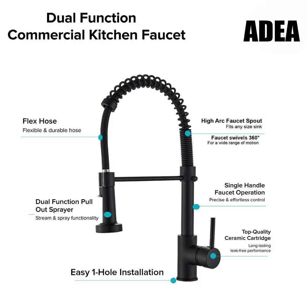 Adea Rozin Brushed Nickel Kitchen Faucet Deck Mounted Mixer Tap 360 Degree Rotation Stream Sprayer Nozzle Sink Hot Cold Taps