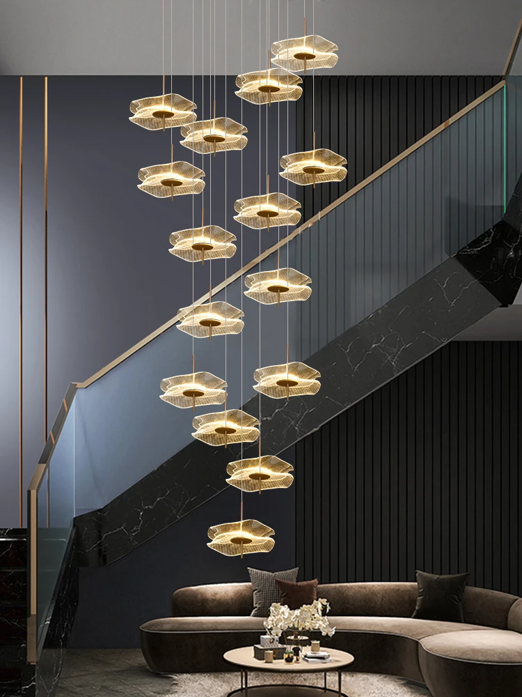 

REVEN Nordic Gold Pendant Lamp Modern Dimmable Chandelier lustre Ceiling Light for Staircase Restaurant Home interior decor